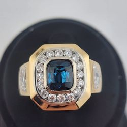 14k gold Cobalt blue spinel & lab diamond ring