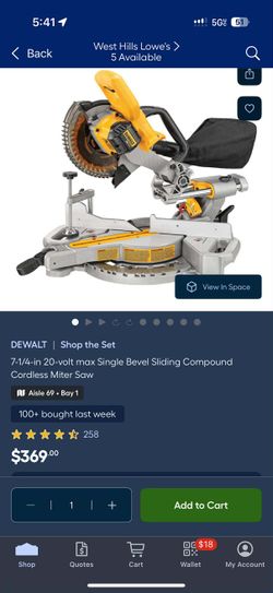 Mitter Saw Cordless Sliding 7.1/4  Tool Only$280 Firm