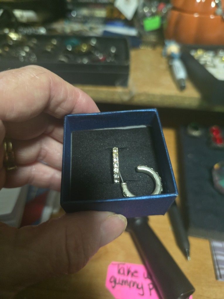 White Sapphire Hoop Earrings Sterling Silver