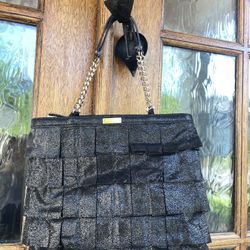 RARE! KATE SPADE NEW YORK PLISSE PRITI SHOPPER LEATHER BLACK METALLIC TOTE