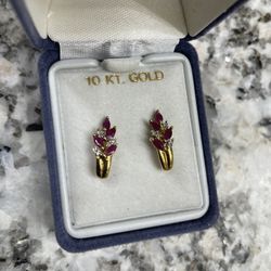 Stunning 10k Solid Gold Genuine Diamond and Ruby EARRINGS