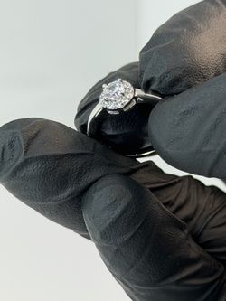 925 Sterling Silver Round Brilliant Cut with Halo Promise Ring, Size 5, CZ Stone.
