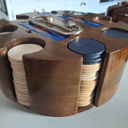 Vintage Poker Chips And Wood Carousel 