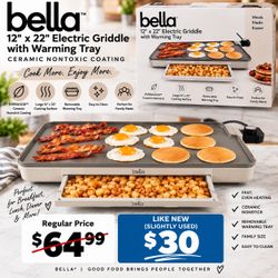 Bella 12x22 Electric Griddle with Warming Tray