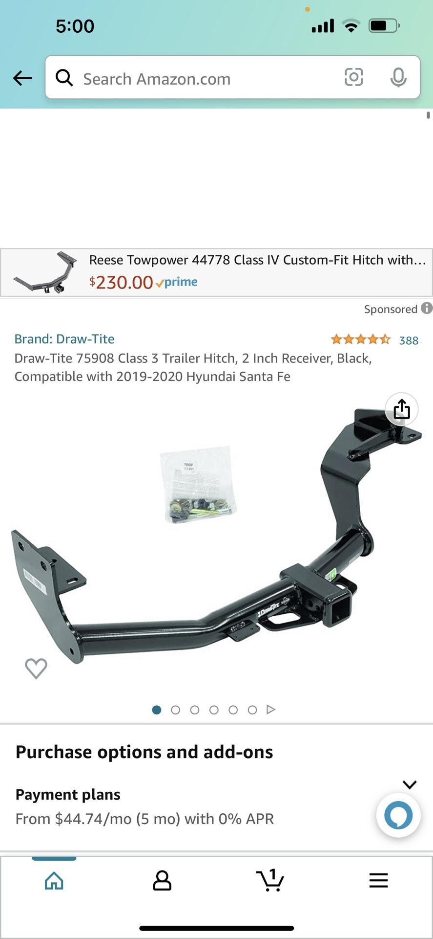 Draw-Tite 75908 Class 3 Trailer Hitch, 2 Inch Receiver, Black, Compatible with 2019-2020 Hyundai Santa Fe