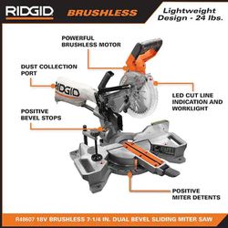 Ridgid 18V Brushless Cordless 7-1/4 in. Dual Bevel Sliding Miter Saw (Tool Only)