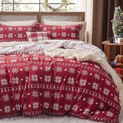 Bedsure Christmas Duvet Cover Queen - Holiday Duvet Cover with Christmas Snowflakes Pattern