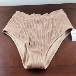 Aerie Beige Ribbed Bikini Bottom Size Small 