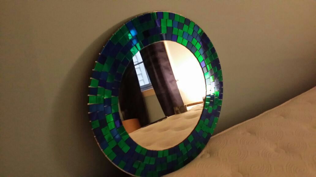 IKEA TRANBY round blue/ green mosaic mirror