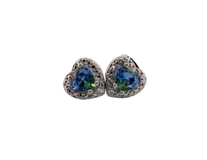 8.5mm Heart Blue & Green Tourmaline & Topaz Silver Stud Earrings 85HBGTTSSE
