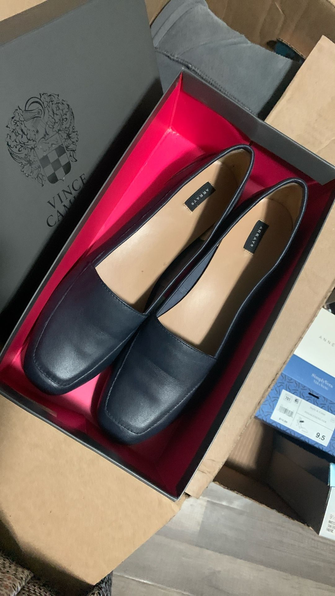 Ladies, size 11 leather upper navy blue flats