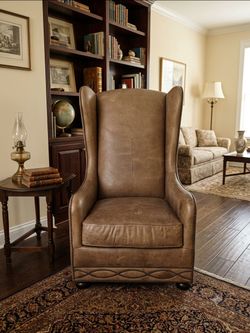 Bernhardt large leather wingback chair