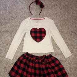 Girls plaid skirt with matching heart shirt & headband