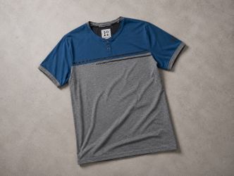 SOB8K Colorblock Henley T-Shirt Blue/Gray Button Short Sleeve Men's Regular M