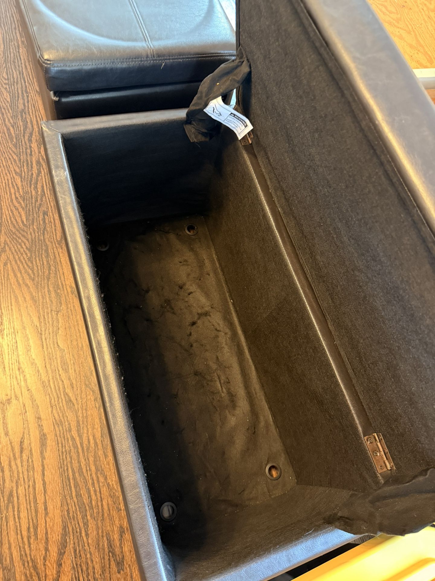 Set Of Black/brown Faux Leather Storage Ottomans