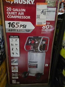 Husky

20 Gal.165 PSI Vertical Electric Oil-Free Quiet Auto/Workshop Air Compressor with Dual Gauges and 2-Quick Couplers