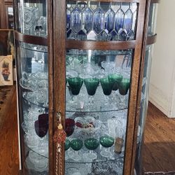 Vintage Leaded Glass Curio Cabinet