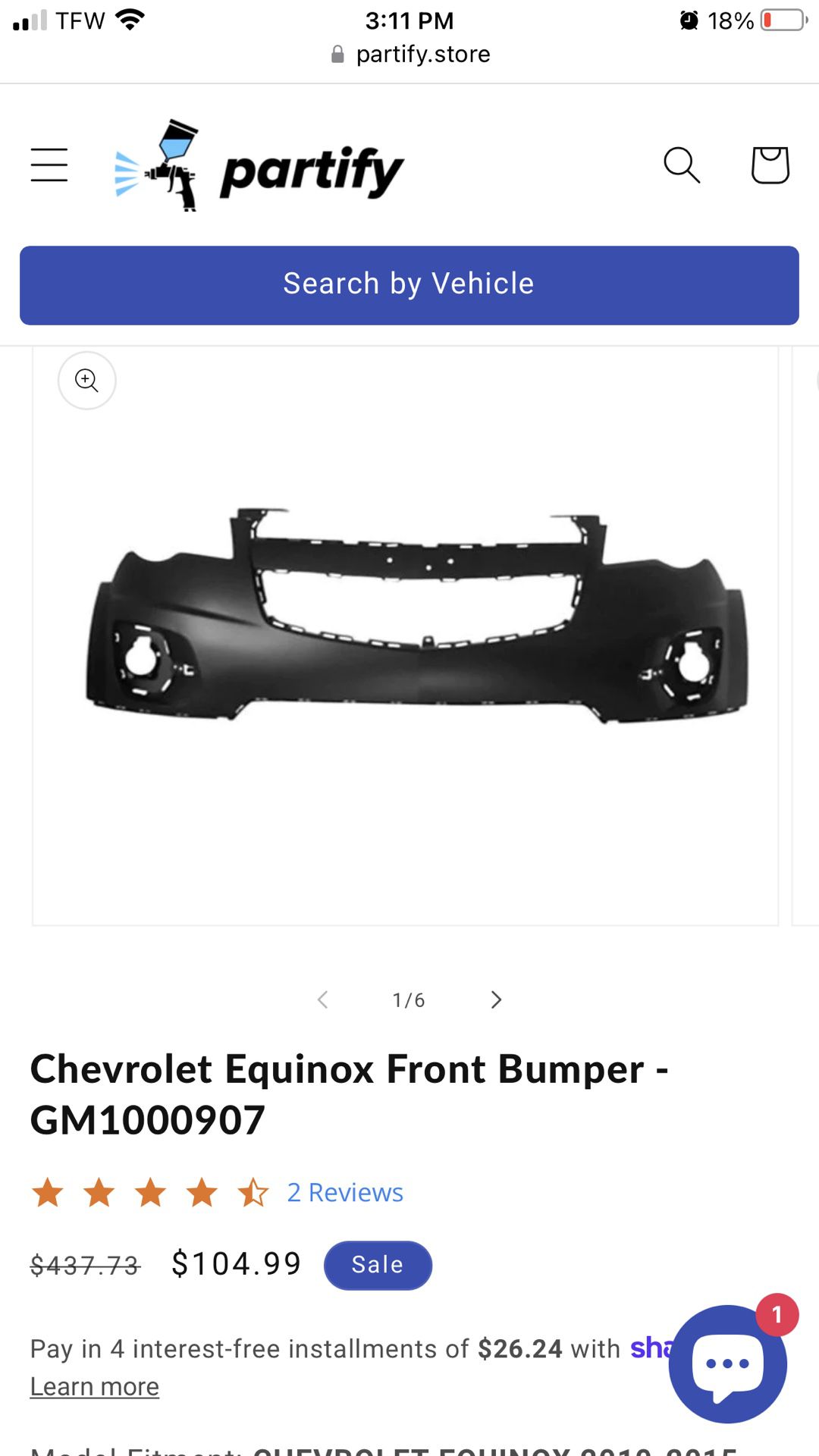 New OEM Chevy Equinox Front Bumper 2010-2015