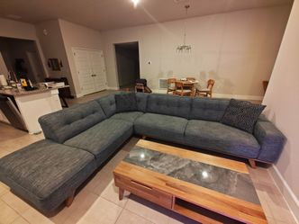 Large Gray-Blue Sectional Sofa with Chaise
