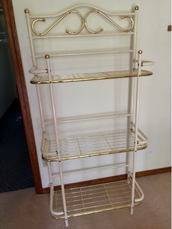 Vintage White & Brass Bathroom Shelf / Towel Rack