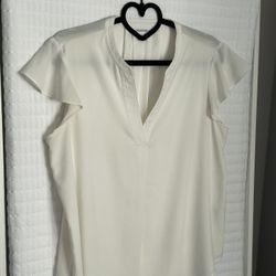 Calvin Klein Cream Ruffle Sleeve Blouse