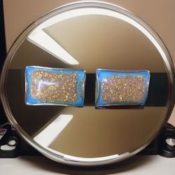 Vintage Venetian Foil Glass Cufflinks & Tie Clip Hickok Gold Turquoise Confetti 
