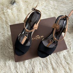 Coach Black & Brown Strappy Wedges