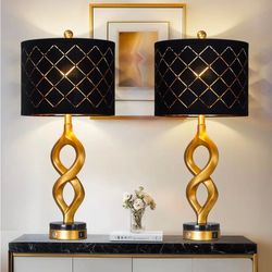 Black and Gold Table Lamps Set of 2 for Living Room, 30" Tall Touch Control Bedside Lamps for Bedroom Nightstand, 3-Way Dimmable Modern Decorative Tab