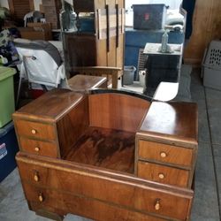 Antique Art Deco Waterfall Dresser With Mirror