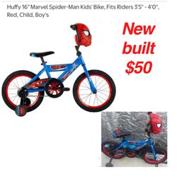 New built Huffy 16" Marvel Spider-Man Kids' Bike, Fits Riders 3'5" - 4'0", Red, Child, Boy's $50 Firm no lower  tires lil dirty from rolling Cash only
