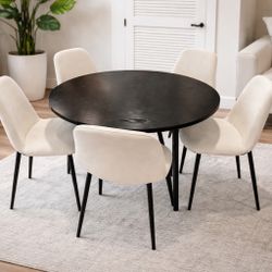  5-Piece Modern Dining Set – Round Table + 4 Upholstered Chairs