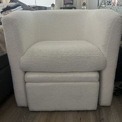 White Plush Chair with Storage Ottoman