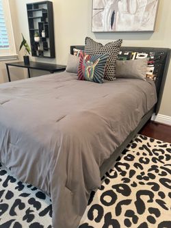 Dark Gray Upholstered Bed Frame with Headboard
