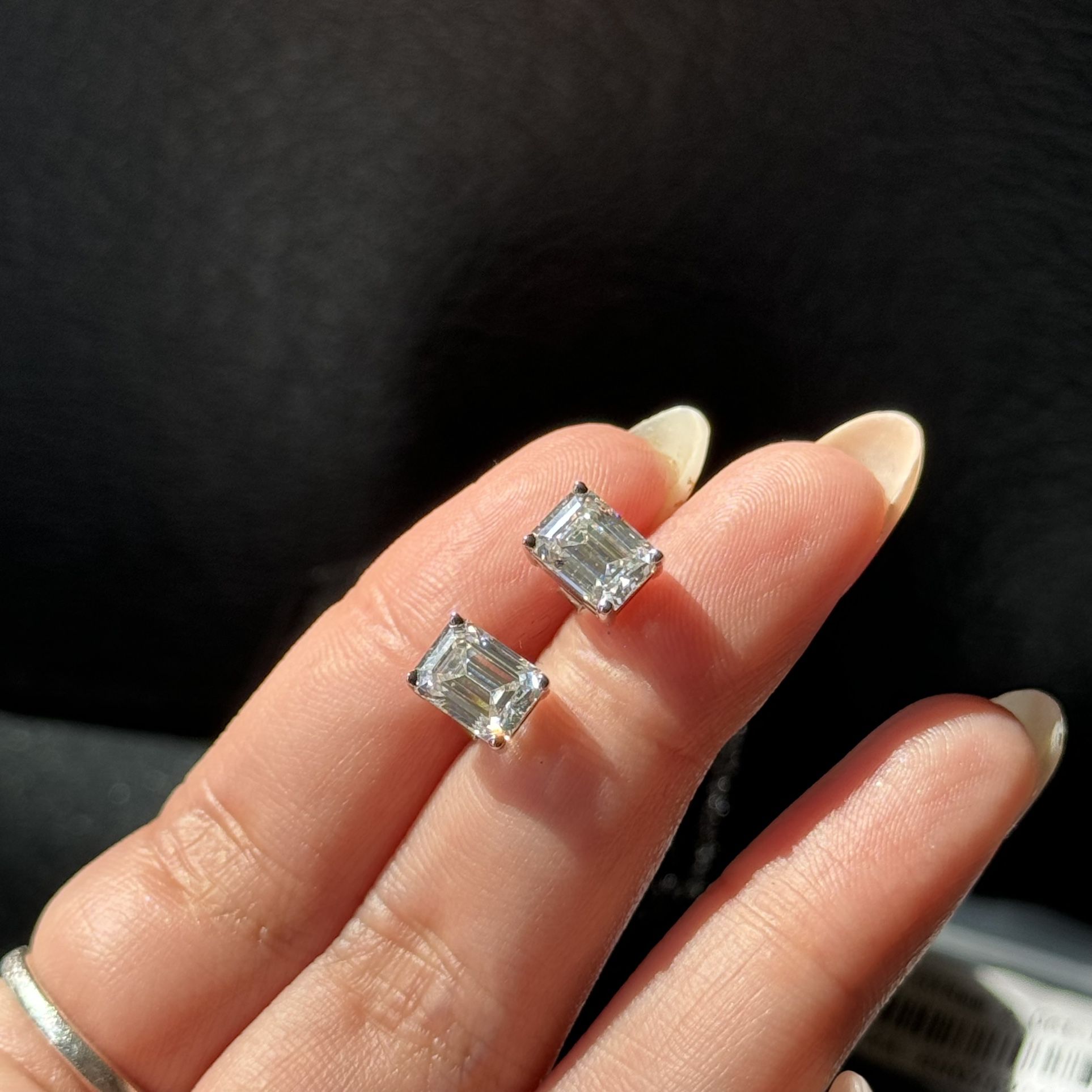 4cttw emerald cut moissanite certified 10k gold post and 925 earrings