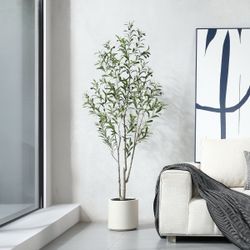 5.8 ft Artificial Olive Tree Tall Fake Olive Trees for Indoor Faux Olive Silk Tree with White Planter,Floor Plant Home Office Modern Decor Housewarmin