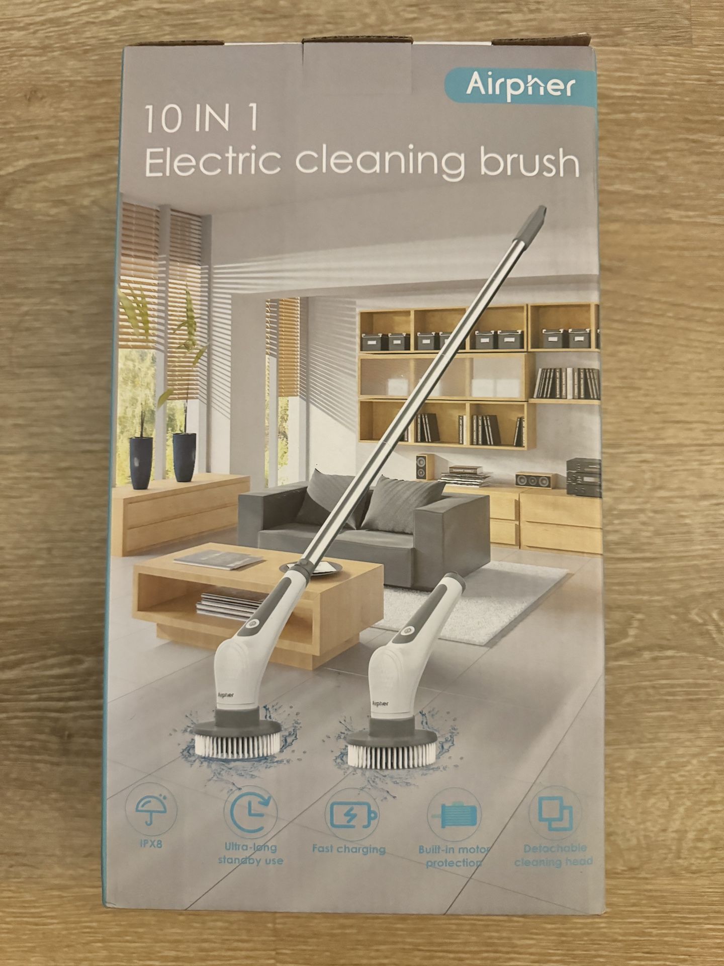 Electric Spin Scrubber, 10 in 1 Airpher Cordless Cleaning Brush IPX8 with 9 Replaceable Brush Heads and 4 Tier Removable Handle, Power Shower Scrubber