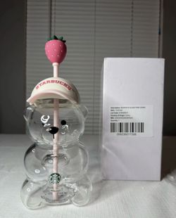 Authentic US Seller Starbucks Pink Barista Drink Strawberry Bear Cup Glass 2026
