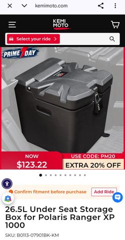 KEMIMOTO 26.5L Under Seat Storage Box – Polaris Ranger XP 1000 – NEW