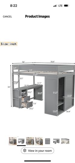 Kids Full size Loft bed w/ desk