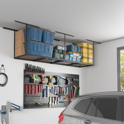 2x8 Garage Storage Rack, Adjustable Overhead Storage Organization System, Heavy Duty Metal Ceiling Rack, 400lbs Weight Capacity, Black, Classic Series