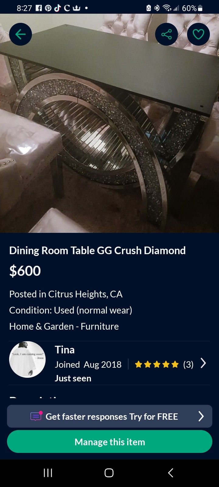 Crush Diamond Dining Room Table GG