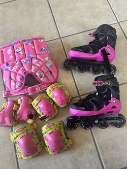 Kuxuan Adjustable Inline Skates (Size L / EU 37.5-41) + FREE Protective Gear & NEW Hip Pads