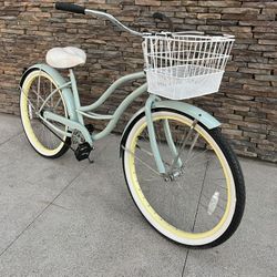 Freedom Cycles 26 Inch Beach Cruiser w/ Basket Mint Green 