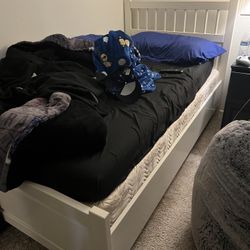 Twin Bed Frame White  With Box Spring 