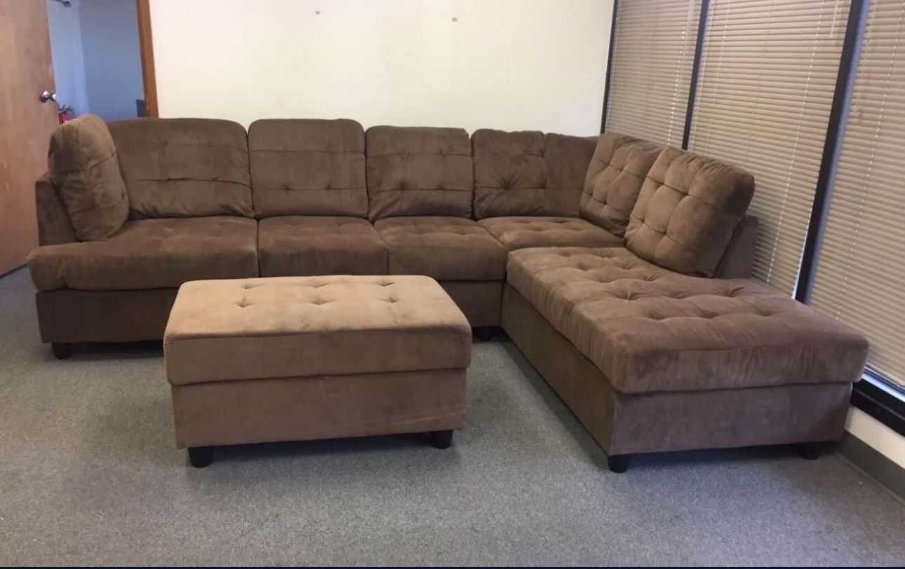 COSTCO Brown Chenille Sectional Couch And Ottoman