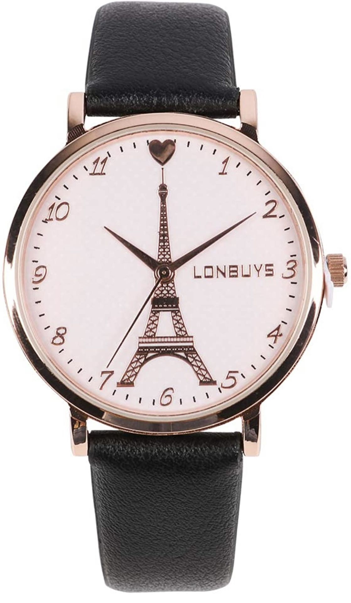 Women's Quartz Watch with Leather Strap,Waterproof Rose Gold Black Leather Band Wrist Watch Ladies Wristwatch for Dress Casual Business