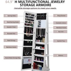 360° Swivel Jewelry Armoire with Full-Length Mirror — Excellent Condition!