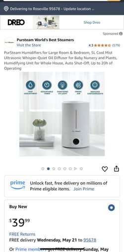 PurSteam Humidifiers for Large Room & Bedroom, 5L Cool Mist Ultrasonic