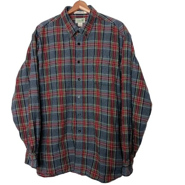 L L Bean Flannel Cotton Shirt Top Plaid Slightly Fitted Men's Size  M Medium Tall Long Sleeve 