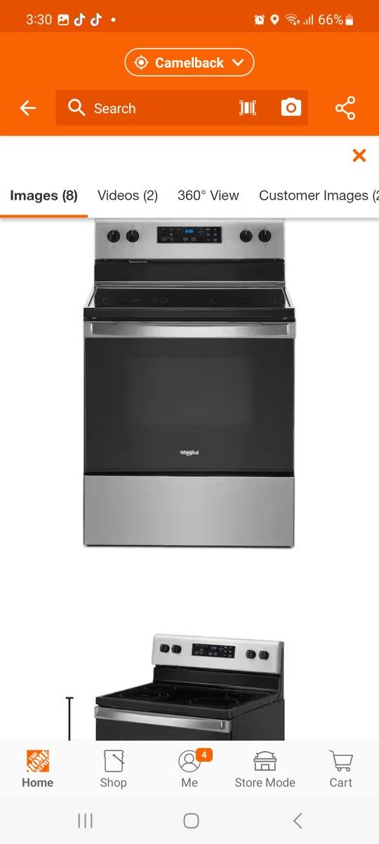 Whirlpool
5.3 cu. ft. Electric Range with 4 Burner Elements and Frozen Bake Technology in Stainless Steel